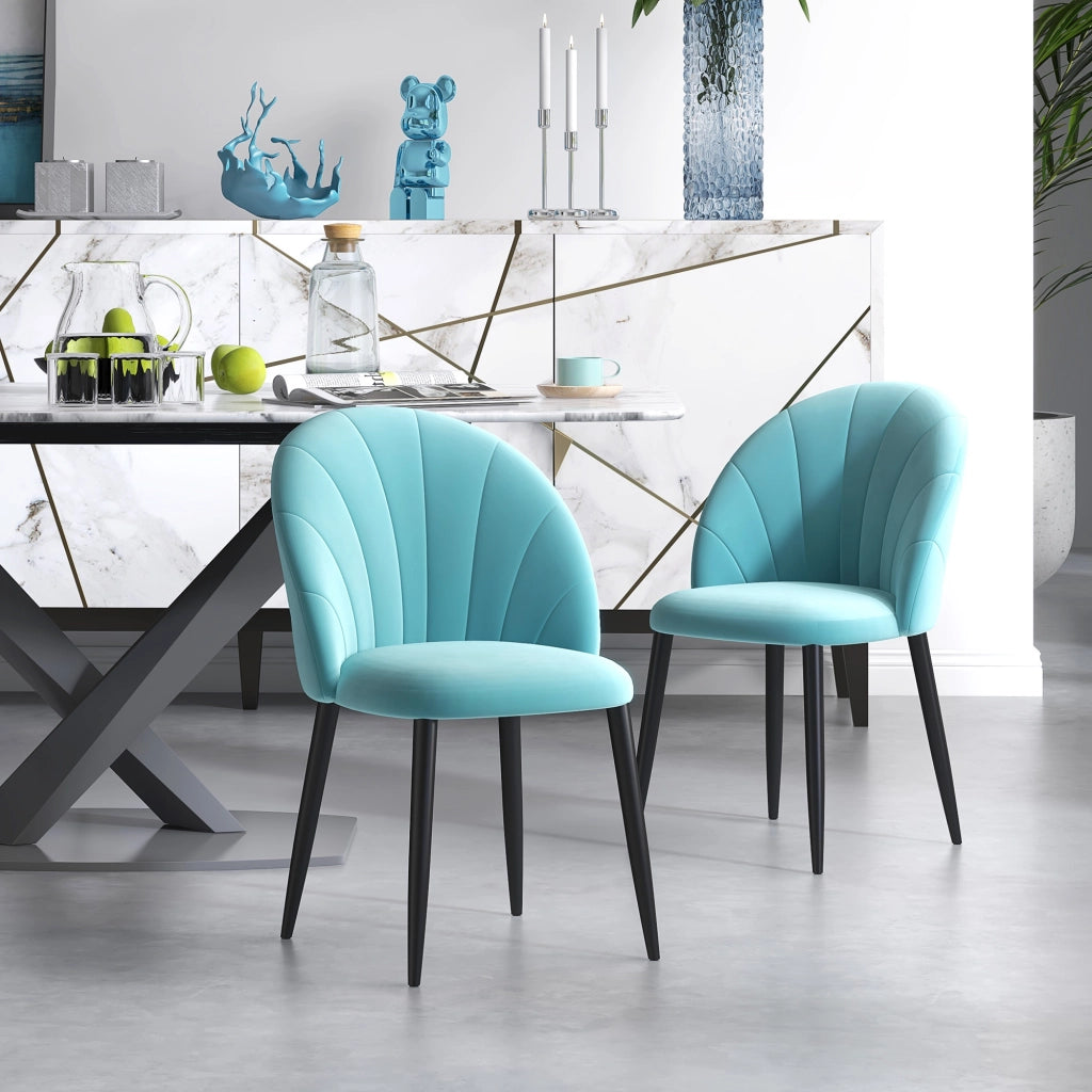 Set 2 Sedie da Pranzo Imbottite ¨C Zephmum ¨C Verde Chiaro Tessuto Velluto Metallo