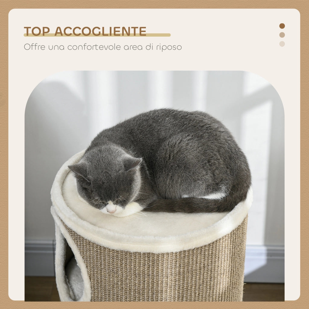 Cuccia per Gatti a 3 Livelli con Tiragraffi in Sisal e Peluche. ?38x70cm. Marrone