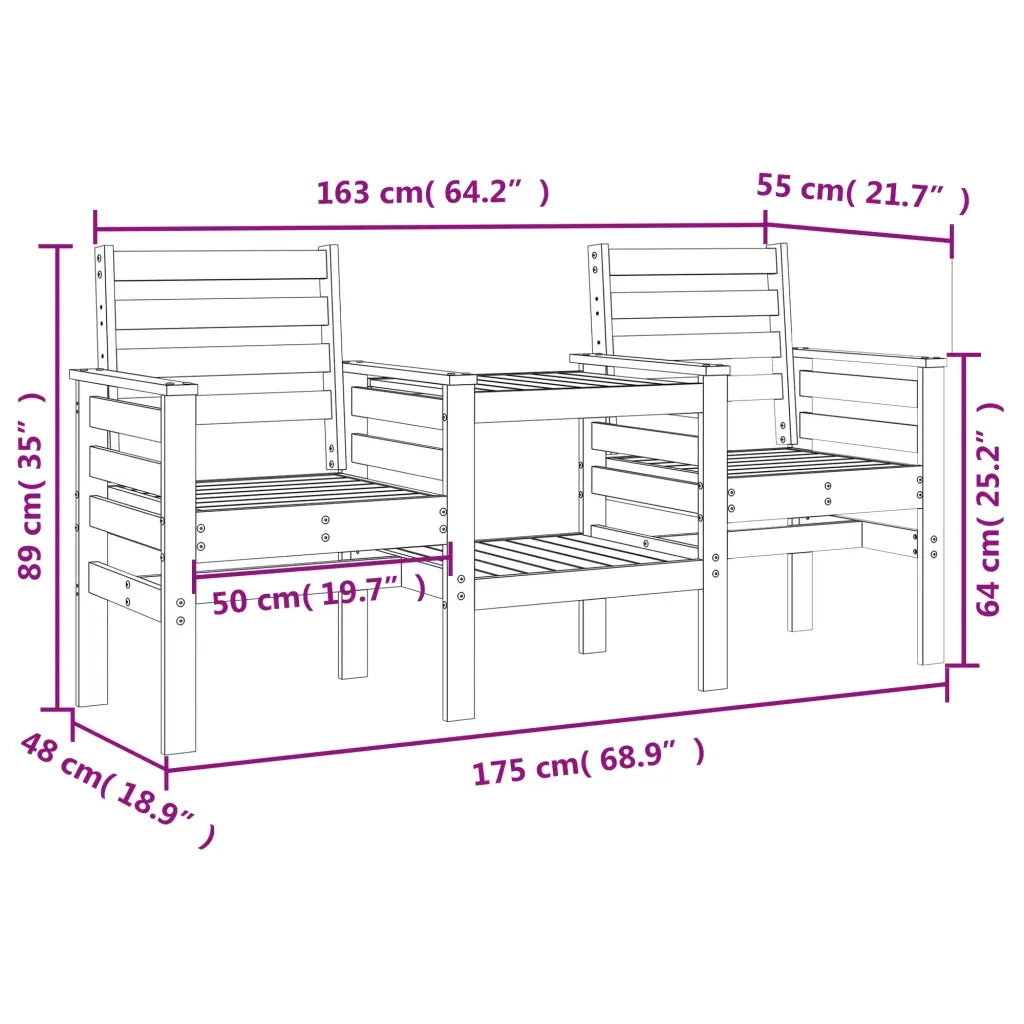 Panca da Giardino con Tavolino 2 Posti Legno Massello Douglas 825161