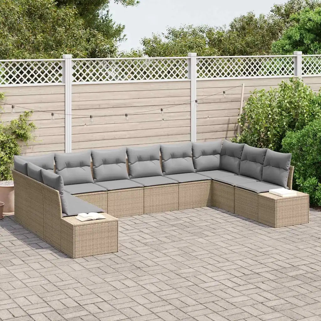 Set Divano da Giardino 10 pcs Beige e Grigio Chiaro Polyrattan 3355909