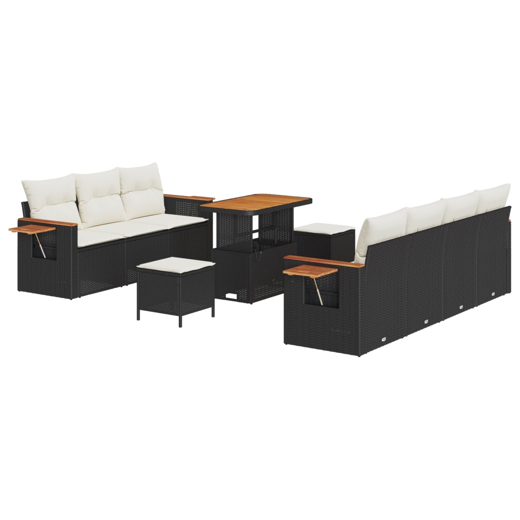 Set di divani da giardino con cuscini  da 10 pezzi in polyrattan nero acacia