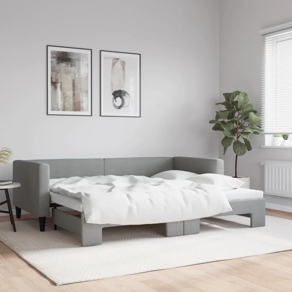 Divano Letto con Letto Estraibile-Sofa Letto-Daybed Grigio Chiaro 90x200 Tessuto 276973
