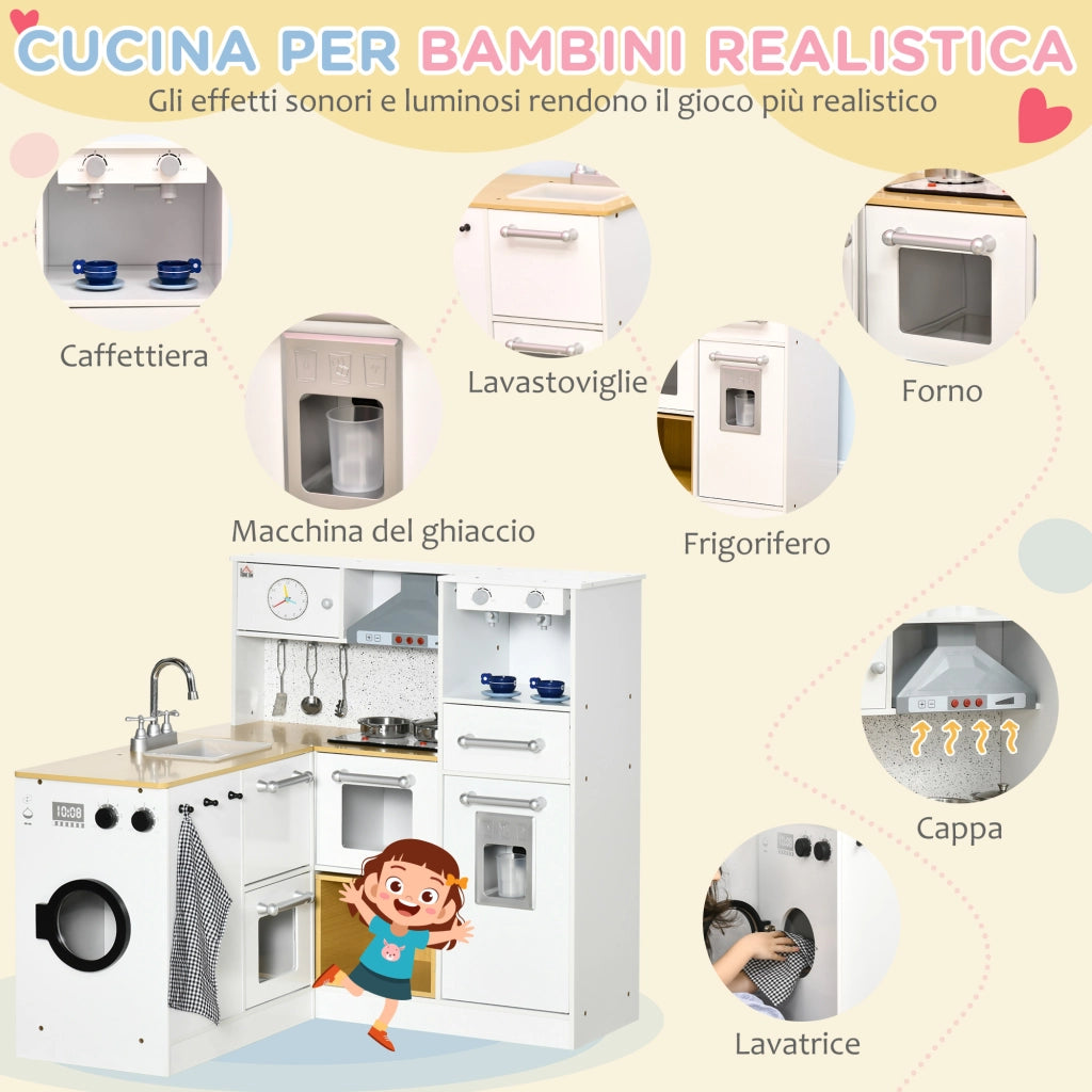 EasyComfort Cucina Giocattolo 2 Pezzi per Bambini 3-6 Anni con Utensili da Cucina, Luci ed Effetti Sonori, in MDF e PP