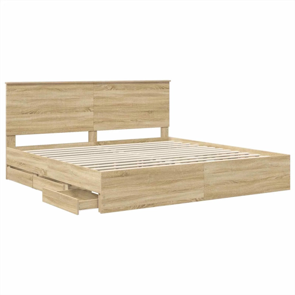 Letto matrimoniale | Letto per adulti | Struttura del letto con cassetto Rovere Sonoma 200 x 200 cm