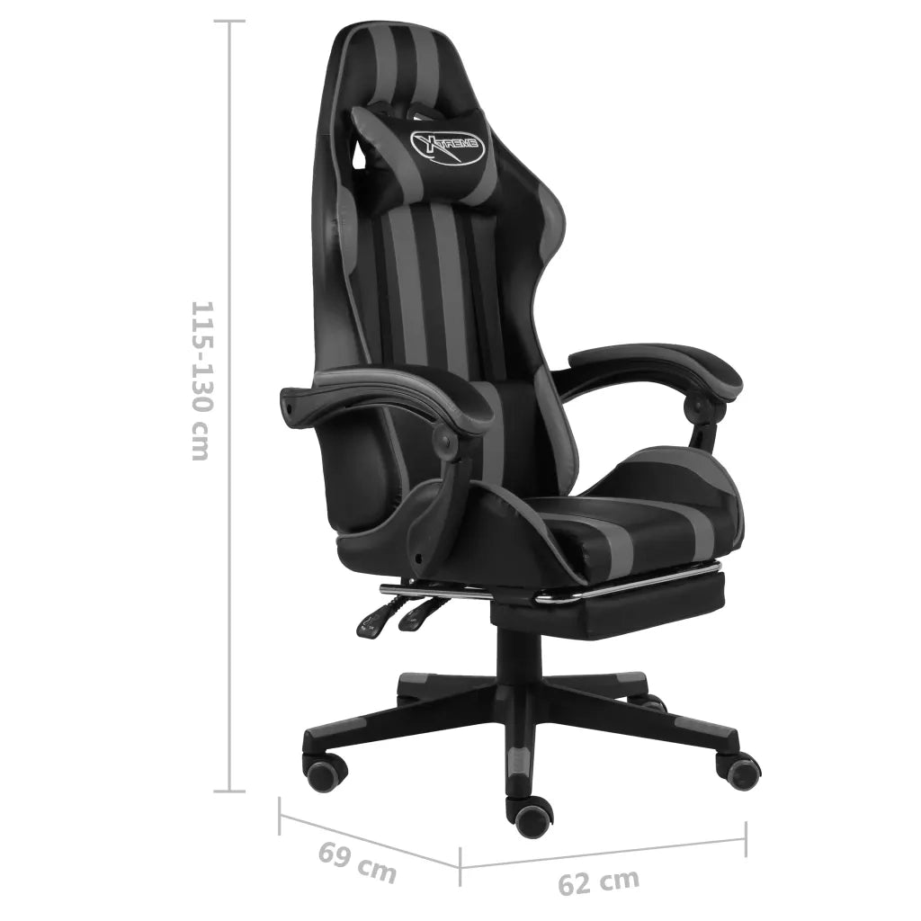 Sedia da Gaming con Poggiapiedi Nero e Grigio in Similpelle cod mxl 12330
