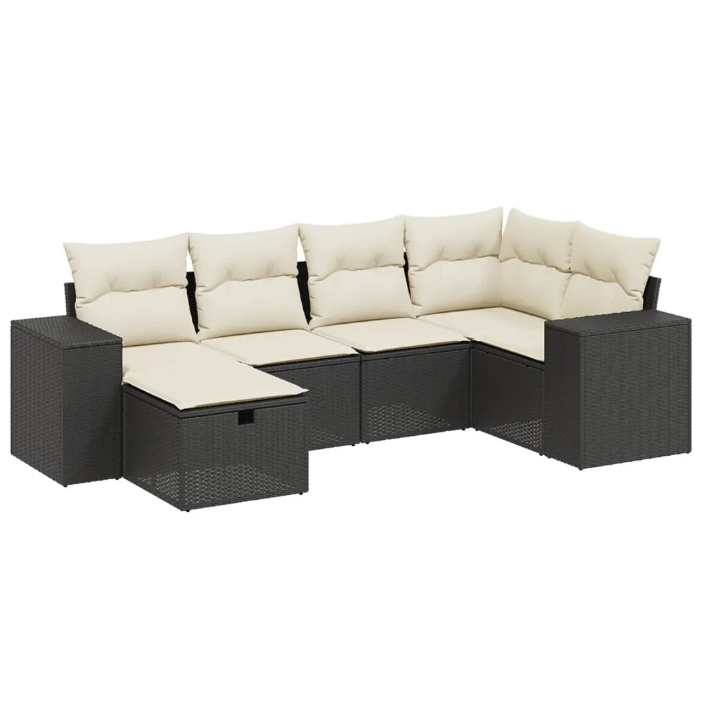Set Divano da Giardino 6 pz con Cuscini Nero in Polyrattan 3264412