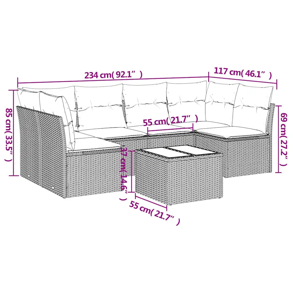 Set Divani da Giardino 7 pz con Cuscini Marrone in Polyrattan 3217403
