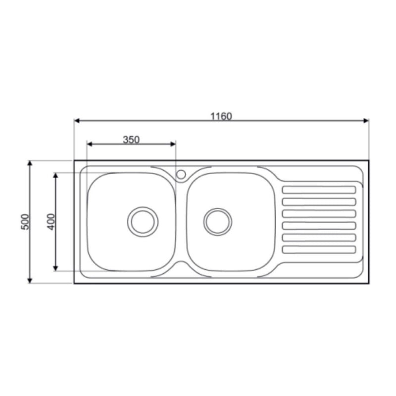 Lavello incasso cucina MP1162SX acciaio116x50 cm due vasche e gocciolatoio sinistro
