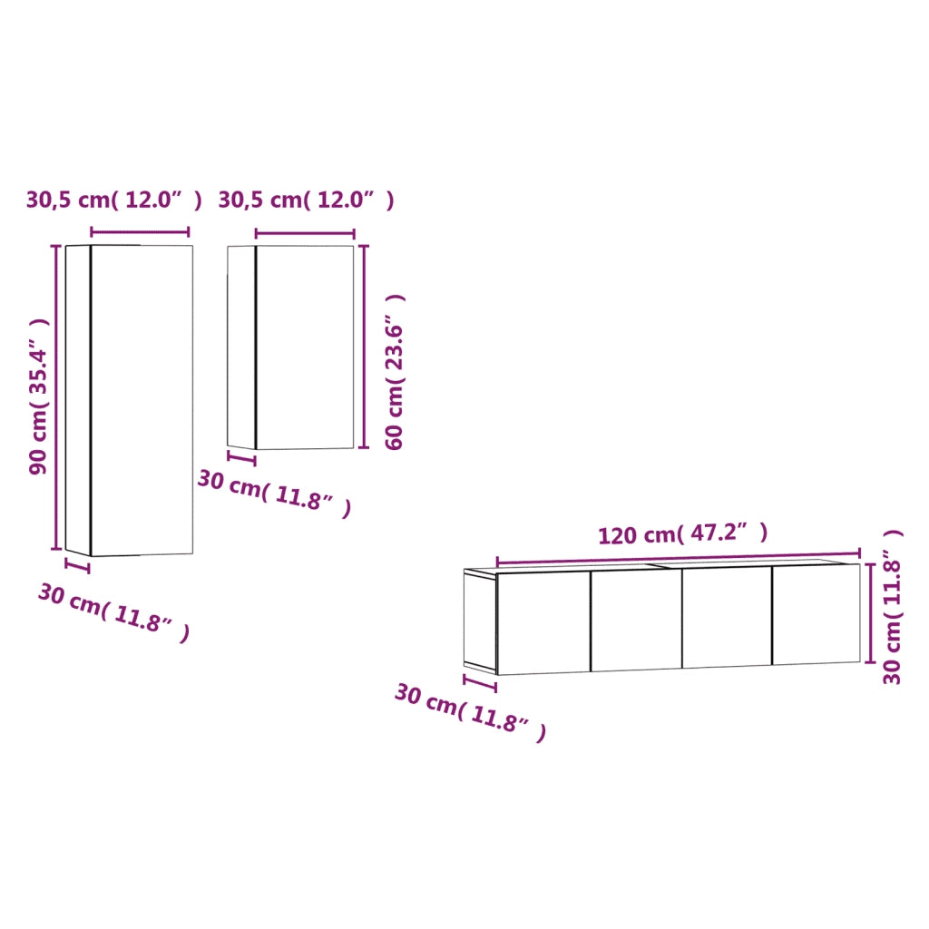 Set di Mobili Porta TV 4 pz Rovere Fumo in Legno Multistrato 3120314