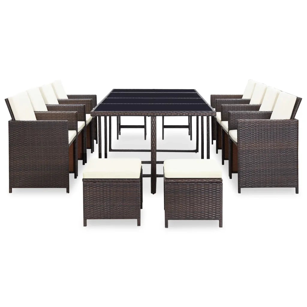 Set da Pranzo da Giardino 13 pz con Cuscini Polyrattan Marrone cod mxl 38889