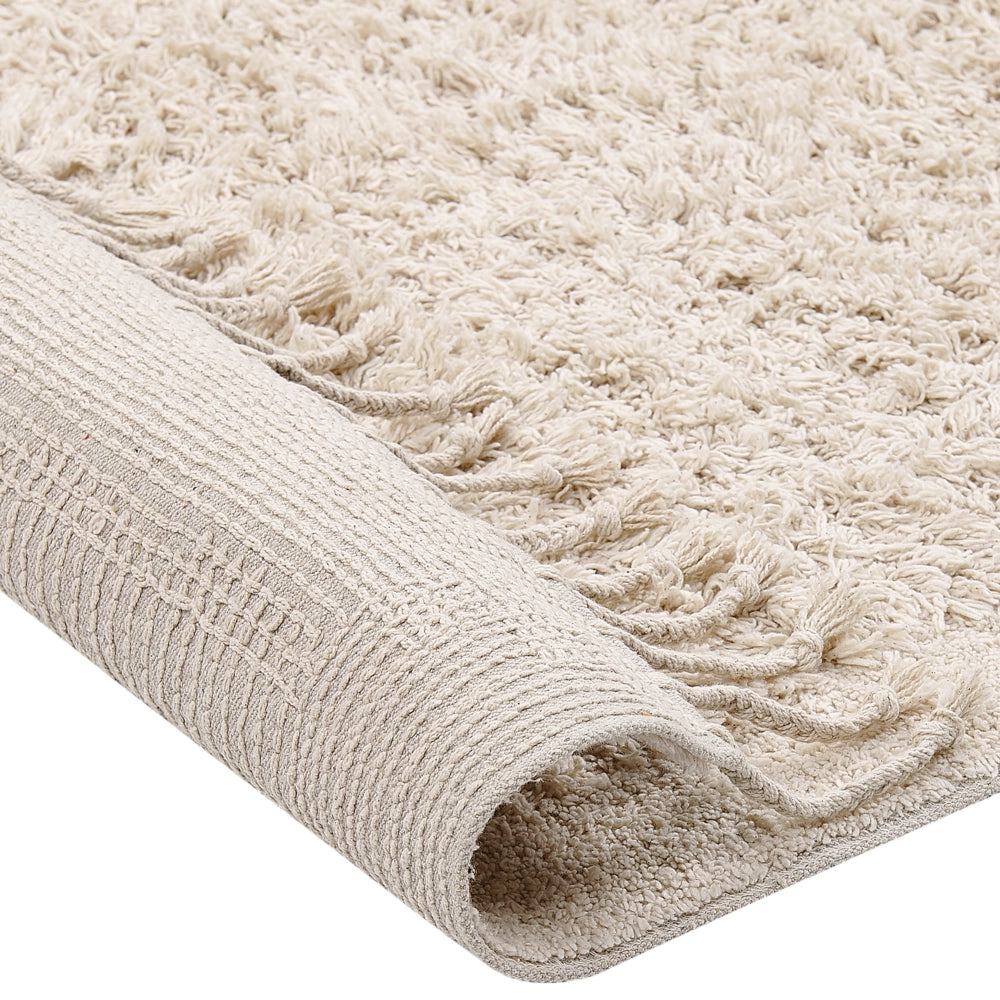 Tappeto rettangolare in cotone beige 140 x 200 cm con frange boho soggiorno camera da letto
