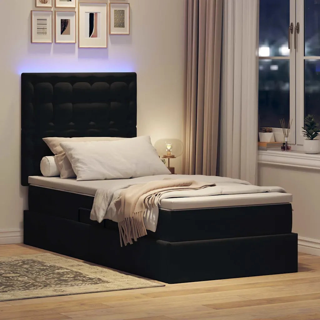 Letto con contenitore e LED con led Nero 90 x 190 cm Velluto 3372755