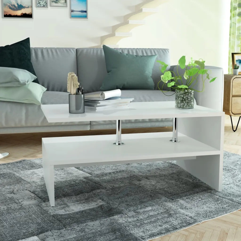 Tavolino da Salotto in Legno Multistrato 90x59x42 cm Bianco 244854