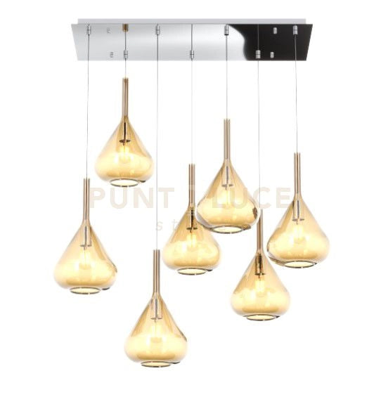 SOSPENSIONE CROMO 7 LUCI RETTANGOLARE VETRI AMBRA 1177CR-S7 R-AM
