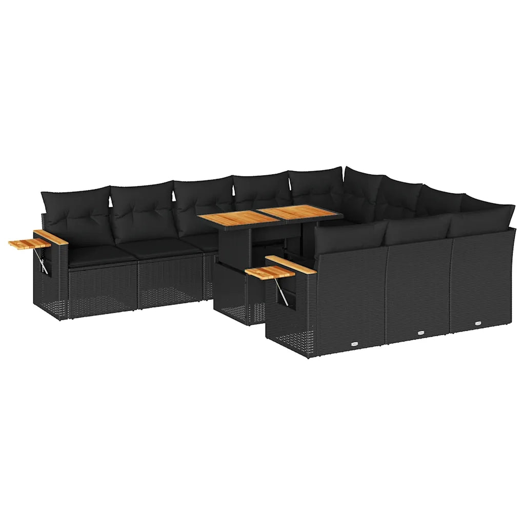 Set Divani da Giardino 11 pz con Cuscini Polyrattan Acacia Nero 3327646