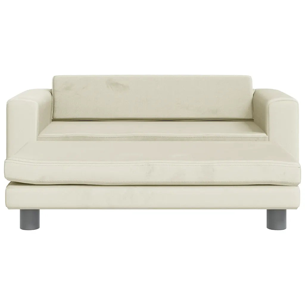 Divano Bambini con Poggiapiedi-Sofa-Divanetto Bambini Crema 100x50x30 cm in Velluto