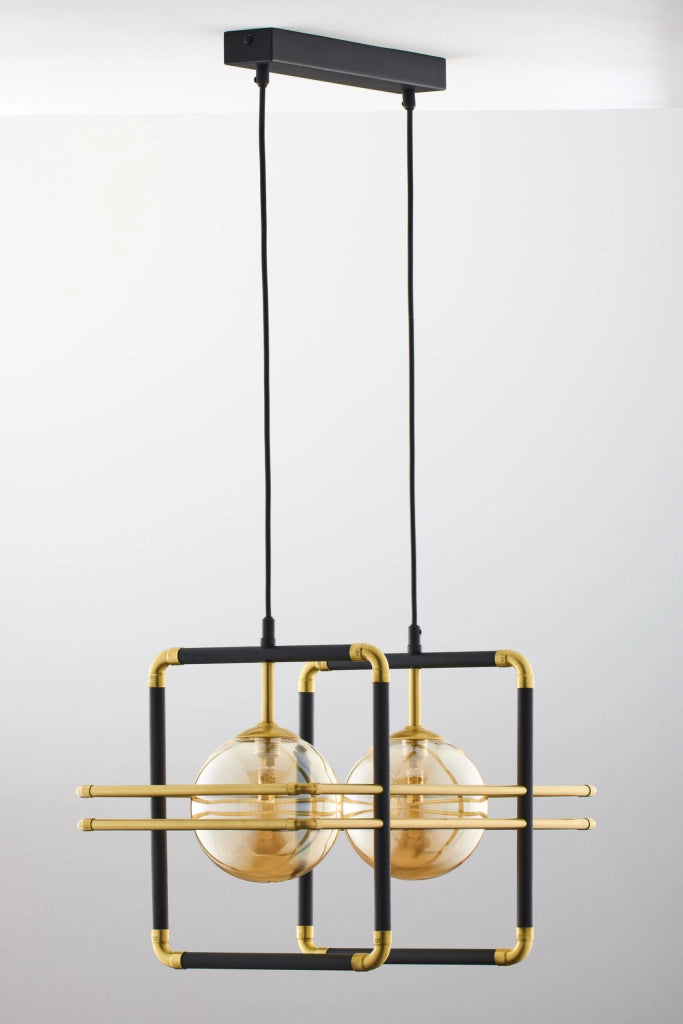 Lampadario moderno nero oro sfere ambra 2xG9 Fiori