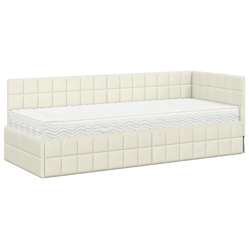 Letto singolo | Letto per adulti | Struttura Letto Angolare con Materasso 2 pcs Crema Velluto