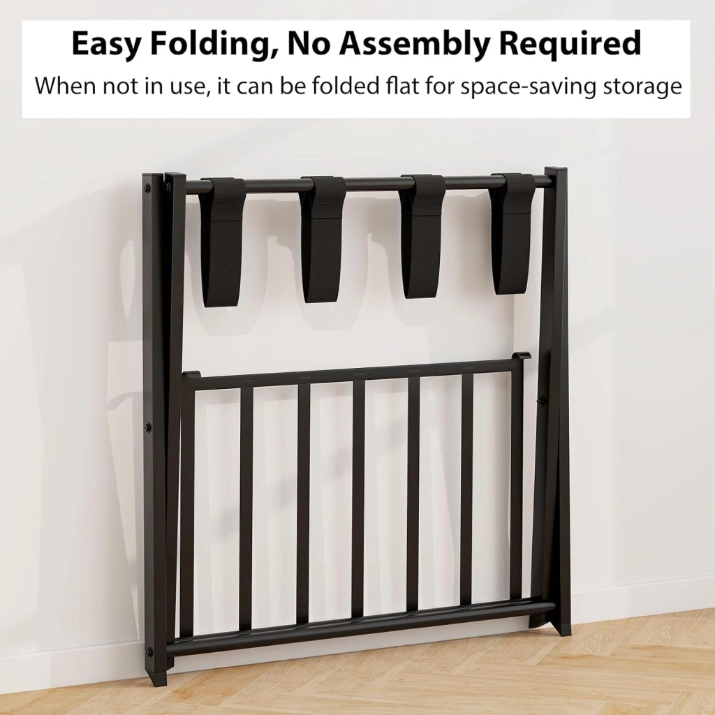 2 Pz di Portavaligia Pieghevole, Portata 70 kg, a 2 Ripiani, con Scarpiera, Struttura in Ferro, Multiuso Salvaspazio, Ideale per Viaggio e Hotel, 63,5x44x67 cm, 2 Colori (Nero)