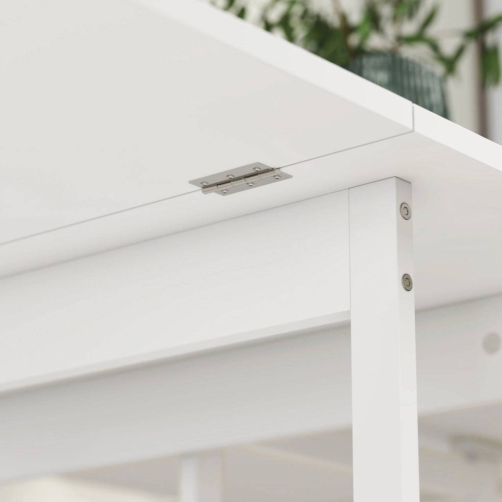 Tavolo Pieghevole a 2 Ribalte per 4 Persone 133,4x80x75 cm con 2 Ripiani Aperti in Legno e Metallo Bianco