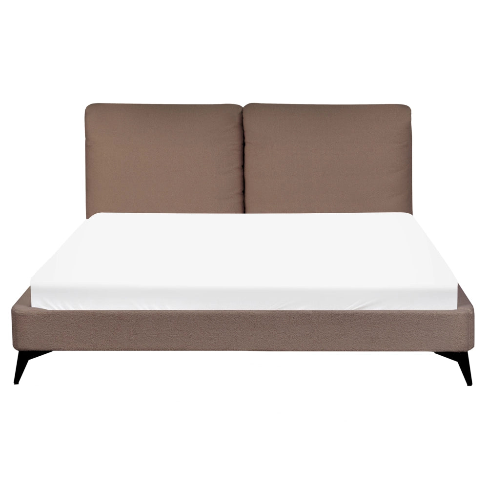 Letto matrimoniale imbottito in bouclè marrone 160 x 200 cm con rete a doghe stile moderno