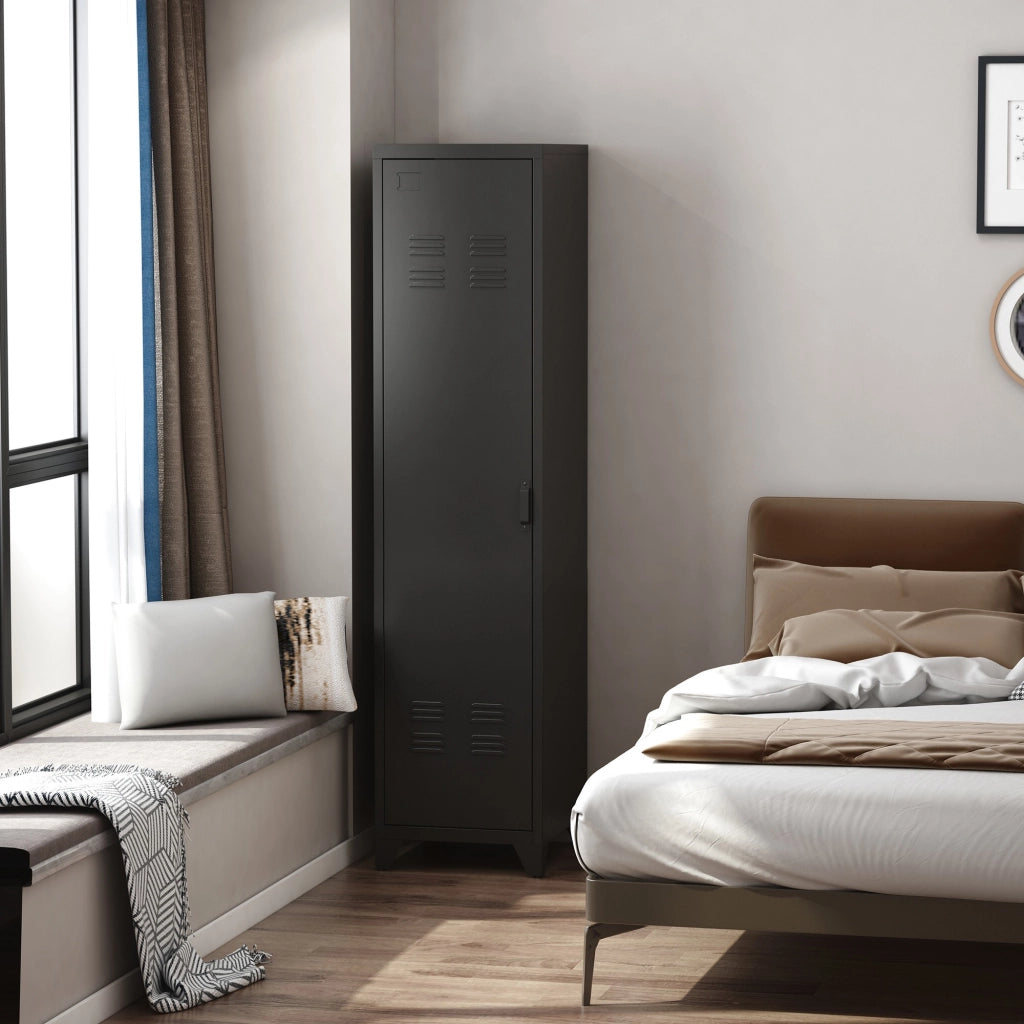Easycomfort Armadietto Metallico Stile Industriale a un'Anta per Ingresso e Camera, 43x50x180cm, Nero