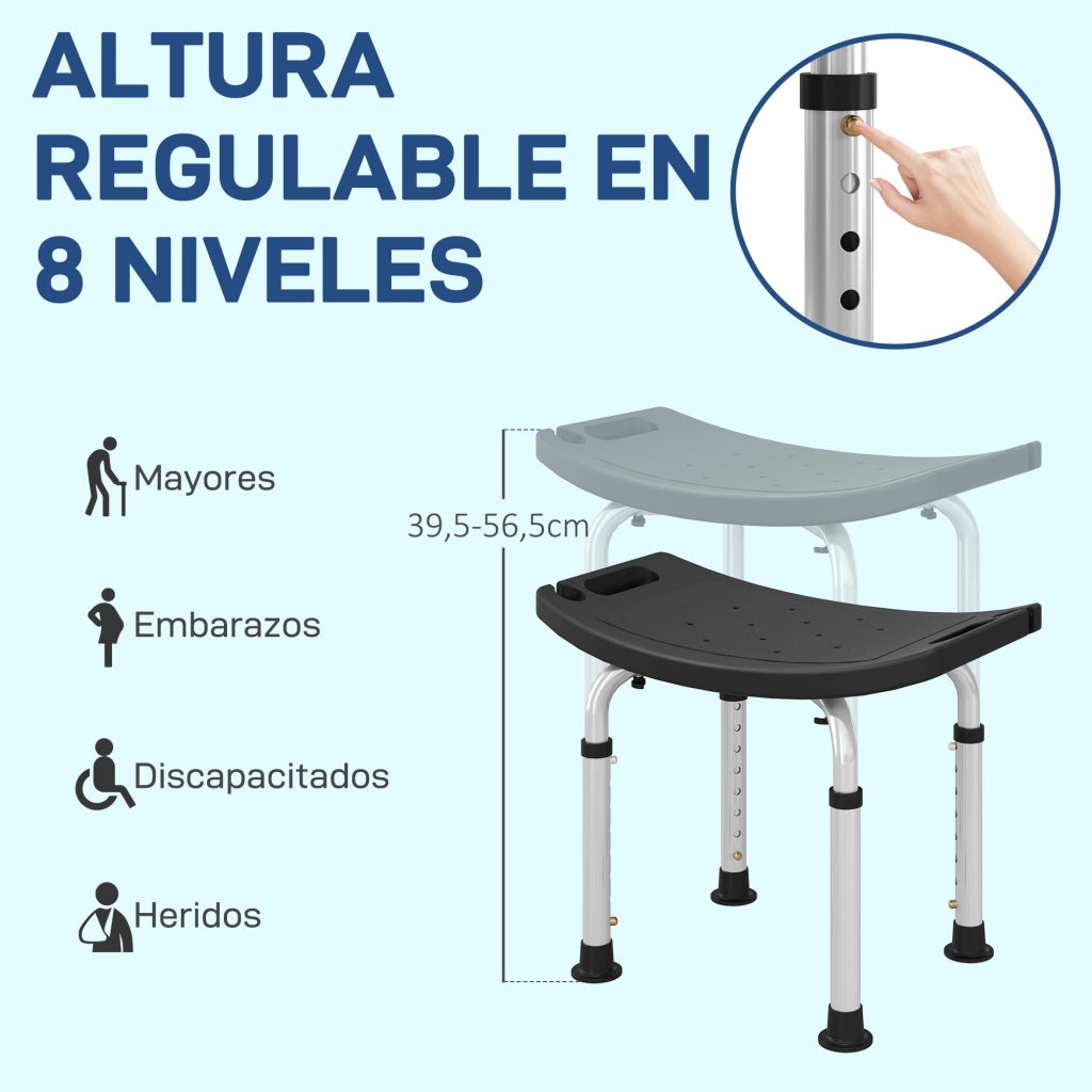 Sgabello da Doccia Regolabile ¨C Zephmum ¨C Alluminio Antiscivolo Nero 135 kg