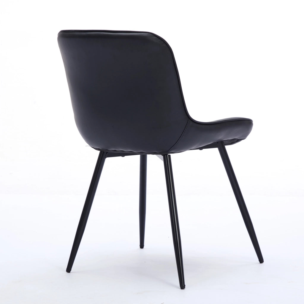 Sedia da pranzo, set da 2, ecopelle, motivo trapuntato 3D, gambe in metallo, nero