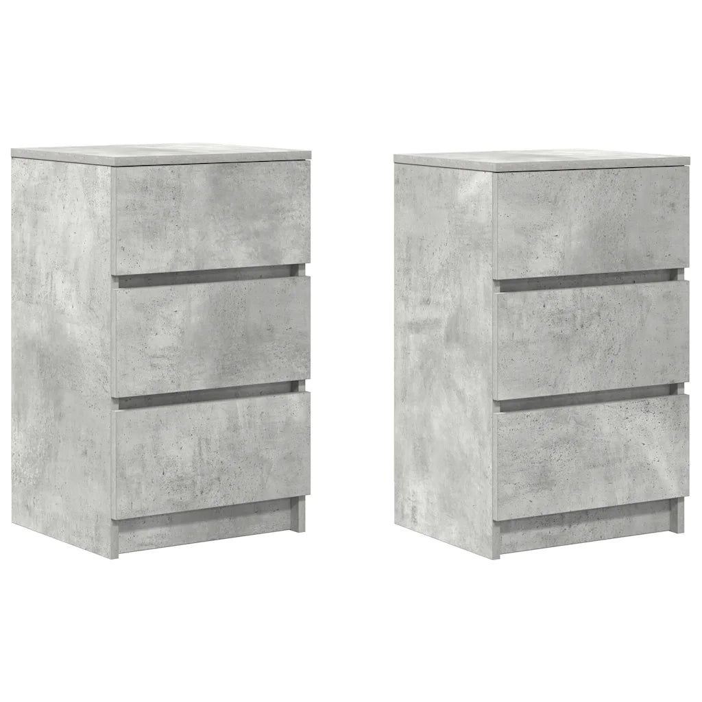 Set di 2 Comodini | Armadio da Notte | Mobiletto da notte con 3 Cassetti Grigio Cemento 39x35x65 cm