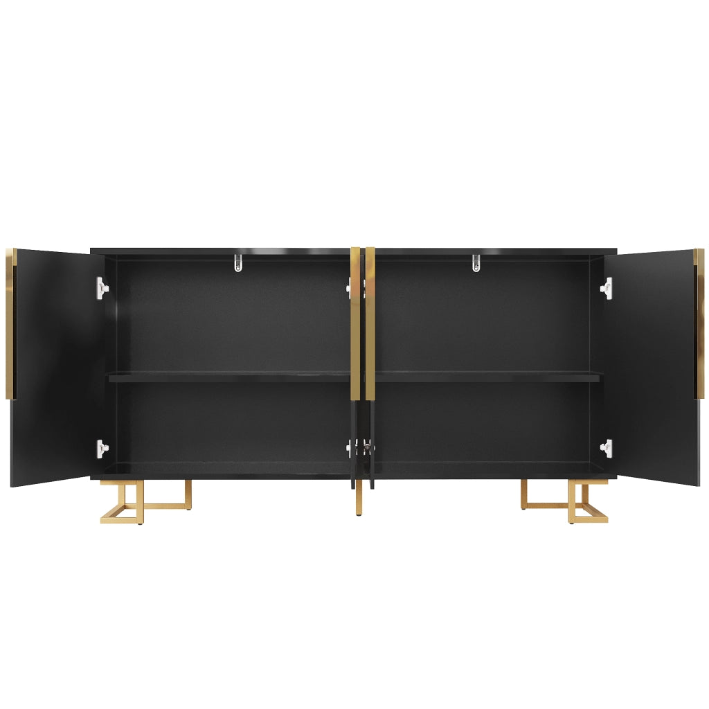 Credenza nera 152 x 40 x 75 cm; due ante e quattro vani; MDF; dettagli dorati