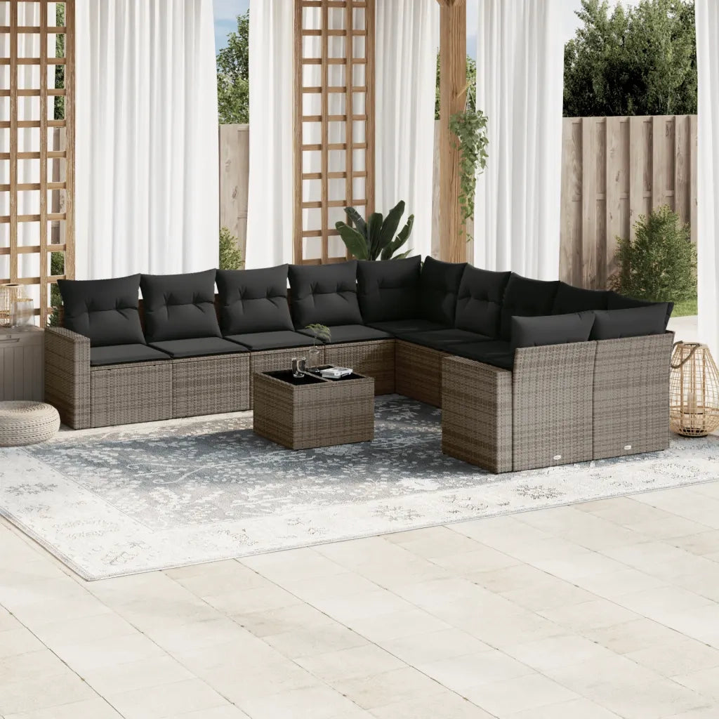 Set Divani da Giardino 11 pz con Cuscini in Polyrattan Grigiocod mxl 88757