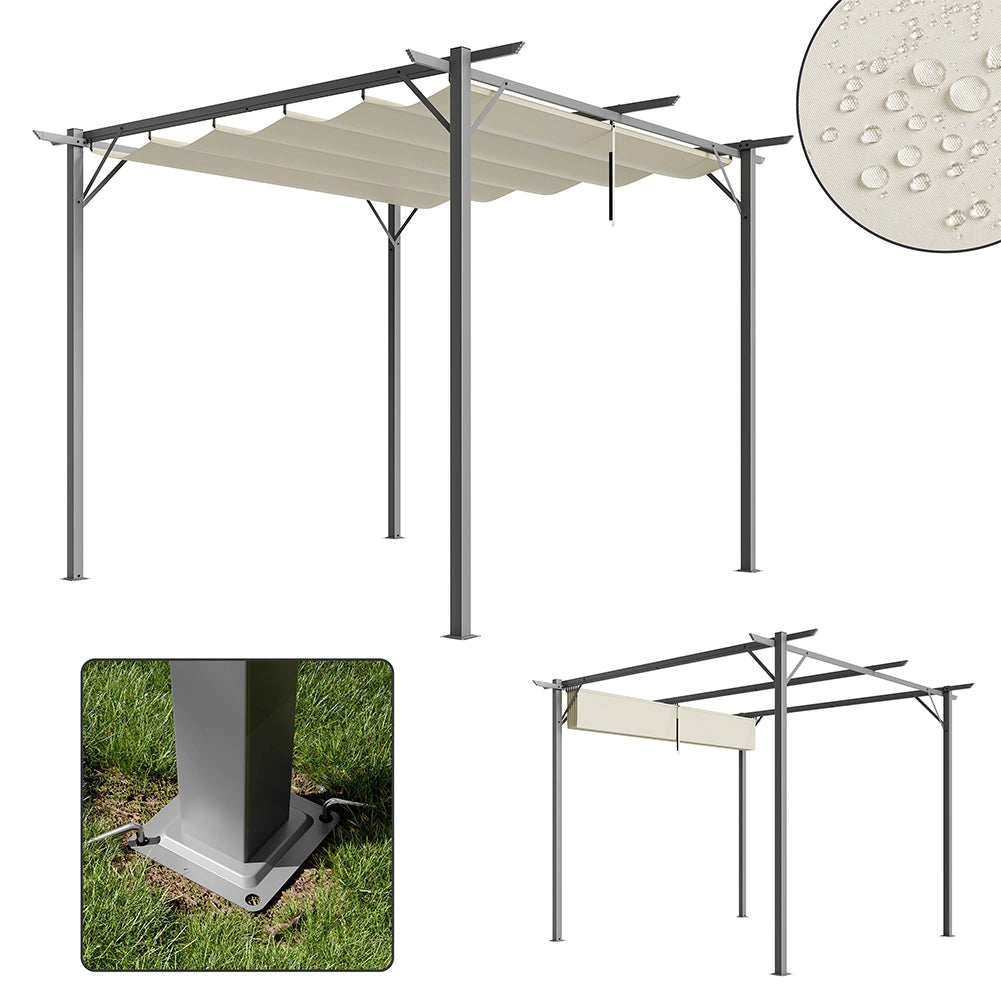 Pergola Gazebo Retrattile da Giardino 3x3 Metri Beige Anti UV e Impermeabile