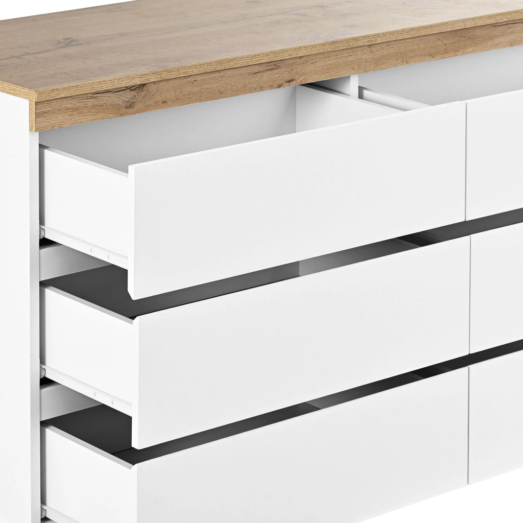 Cassettiera con 6 Cassetti e Anta; Stile Classico; in Pannello Truciolare E1; Bianco e Rovere