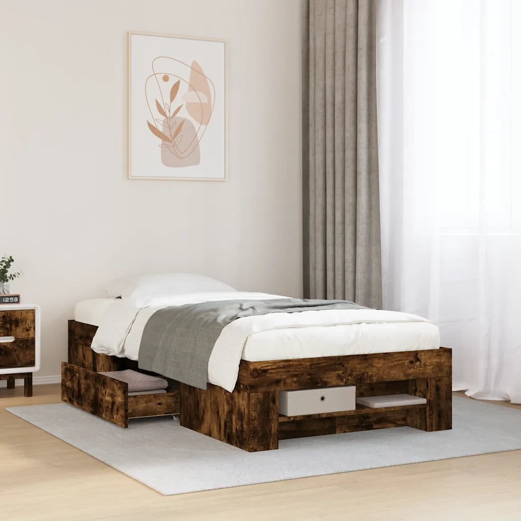 Letto singolo | Letto per adulti | Giroletto senza Materasso Rovere Fumo 90x190 cm in Truciolato