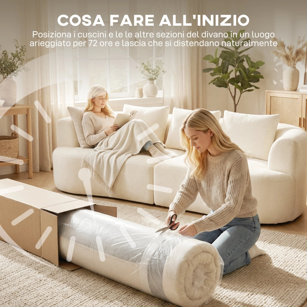 Divano 3 Posti in Ciniglia Crema con Cuscini ¨C Zephmum ¨C 260x106x82 cm