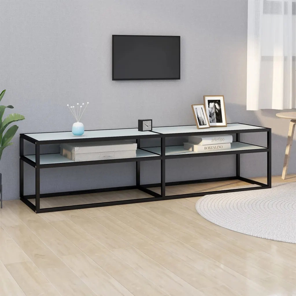 Mobile Porta TV Marmo Bianco 160x40x40,5 cm in Vetro Temperato 331720