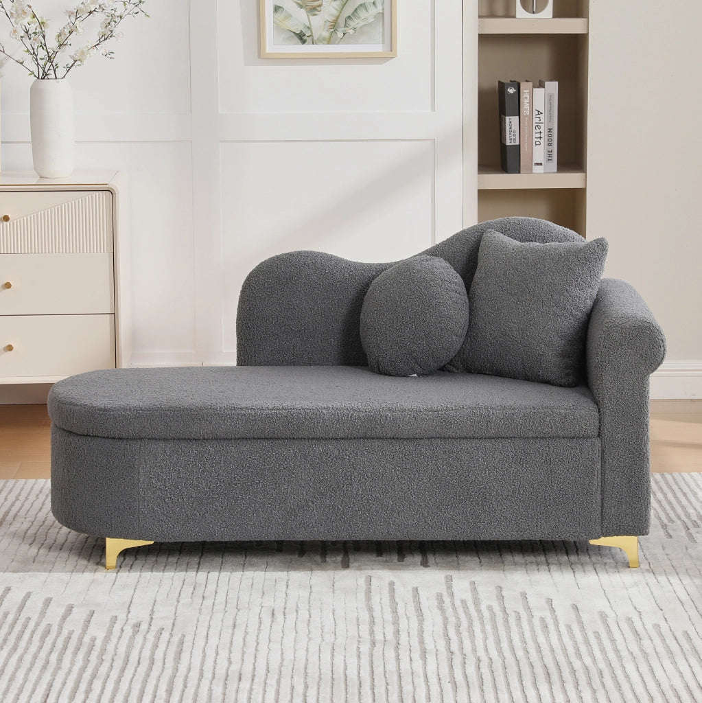 Chaise longue con contenitore 134 cm in tessuto effetto pelliccia di agnello; grigio anticato