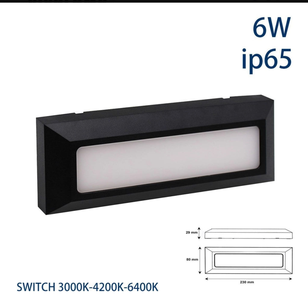 Faretto segnapasso da Esterno Lampada Nera a LED CCT per Parete Impermeabile IP65 6W in Plastica