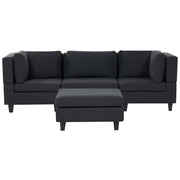 Divano Componibile Rivestito In Tessuto Nero 3 Posti con ottomano stile moderno
