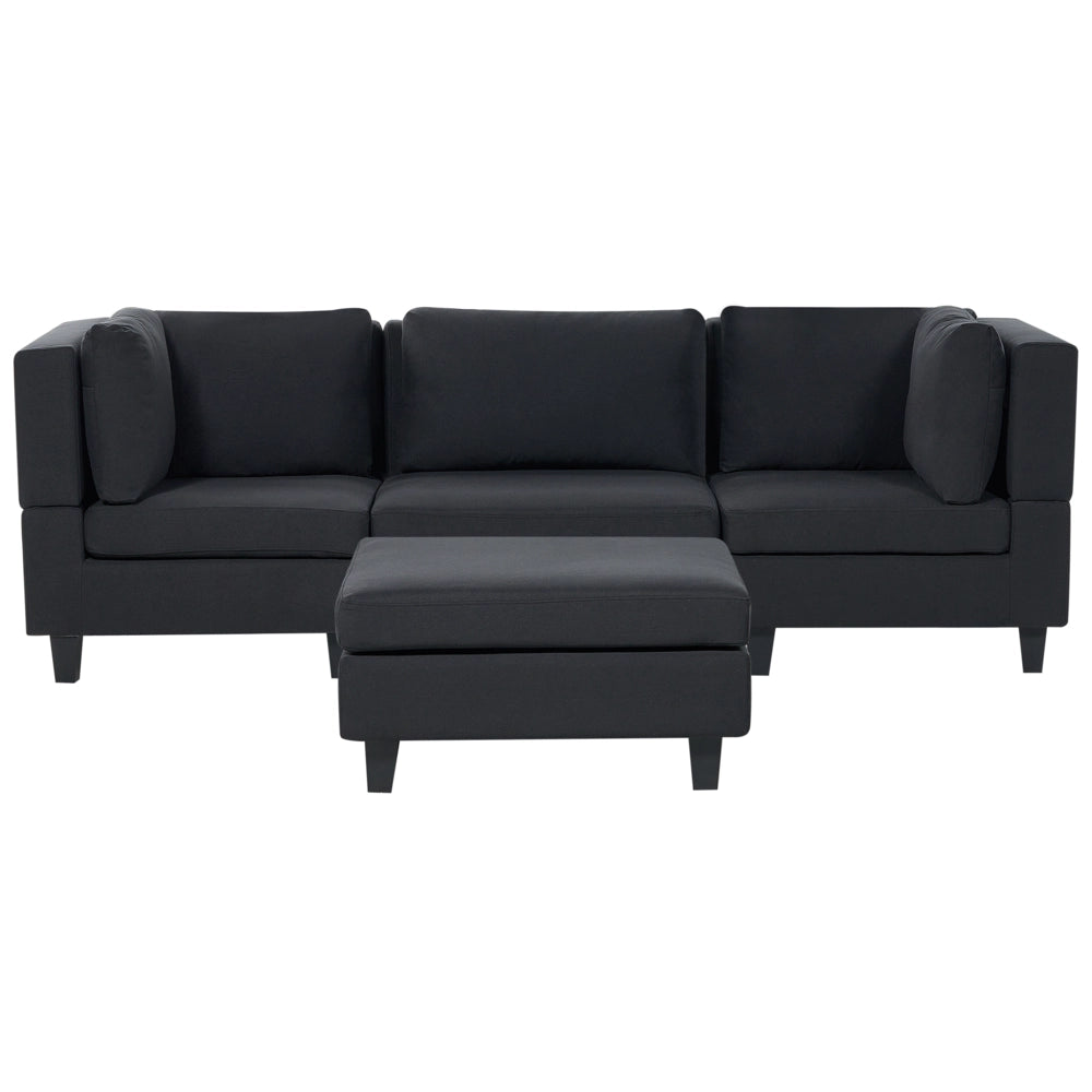 Divano Componibile Rivestito In Tessuto Nero 3 Posti con ottomano stile moderno