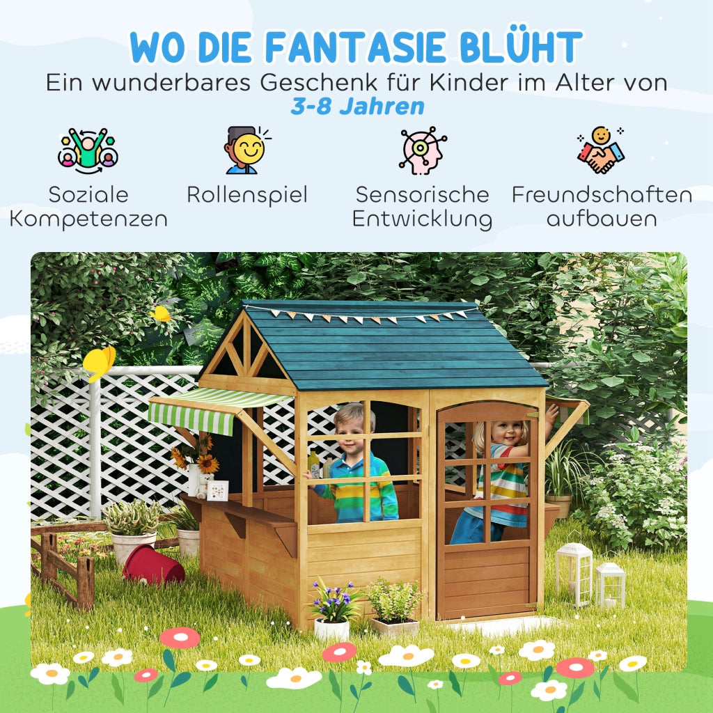 Casetta per bambini in legno di pino pieghevole ¨C Minimal ¨C marrone e blu