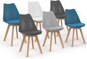 Set di 6 sedie SARA mix cromatico: bianca, grigio chiaro, 2 blu anatra, 2 grigio scuro