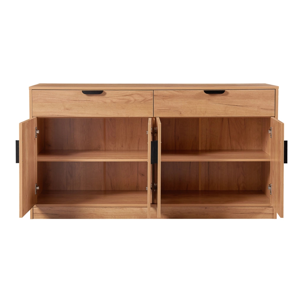 Comò Varkaus con 2 Cassetti e 4 Ante 75 x 140 x 40 cm - Effetto Rovere [en.casa]