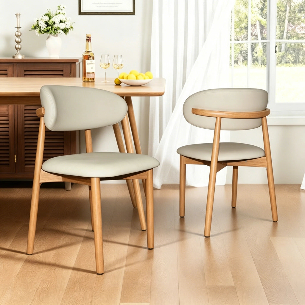 SEDIA da pranzo Set 2 pezzi in PU bianco con gambe in legno di quercia