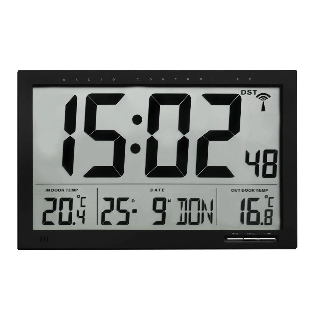 TFA 60.4510.01 Orologio da parete digitale radio controllato XL con temperatura interna e esterna display 110 mm cifre colore Nero