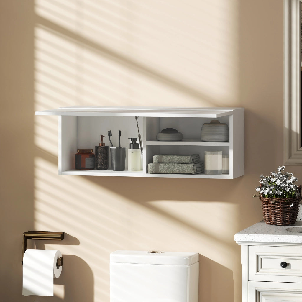 Mobiletto bagno pensile con anta a ribalta e ripiani, 80x25x30 cm, bianco