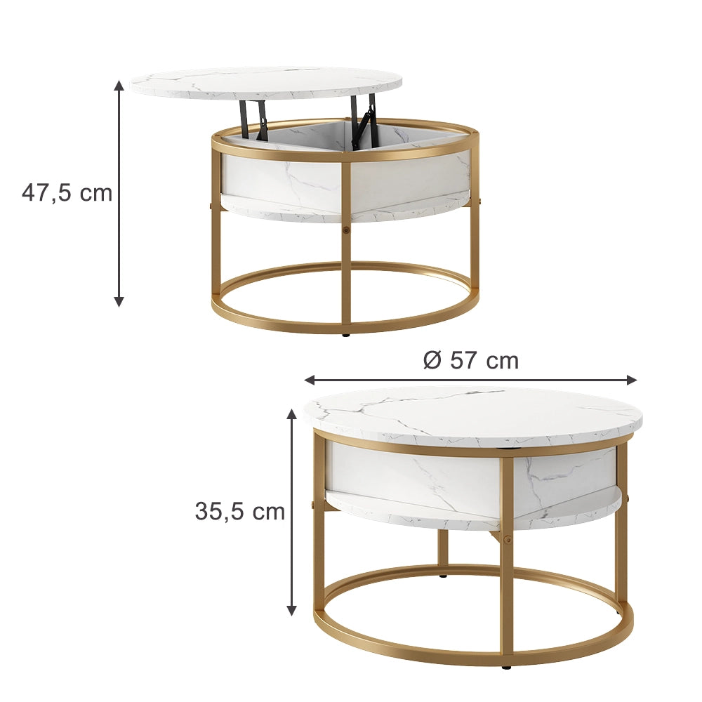 Vicco Tavolino Bianco/Oro 57 x 57 cm