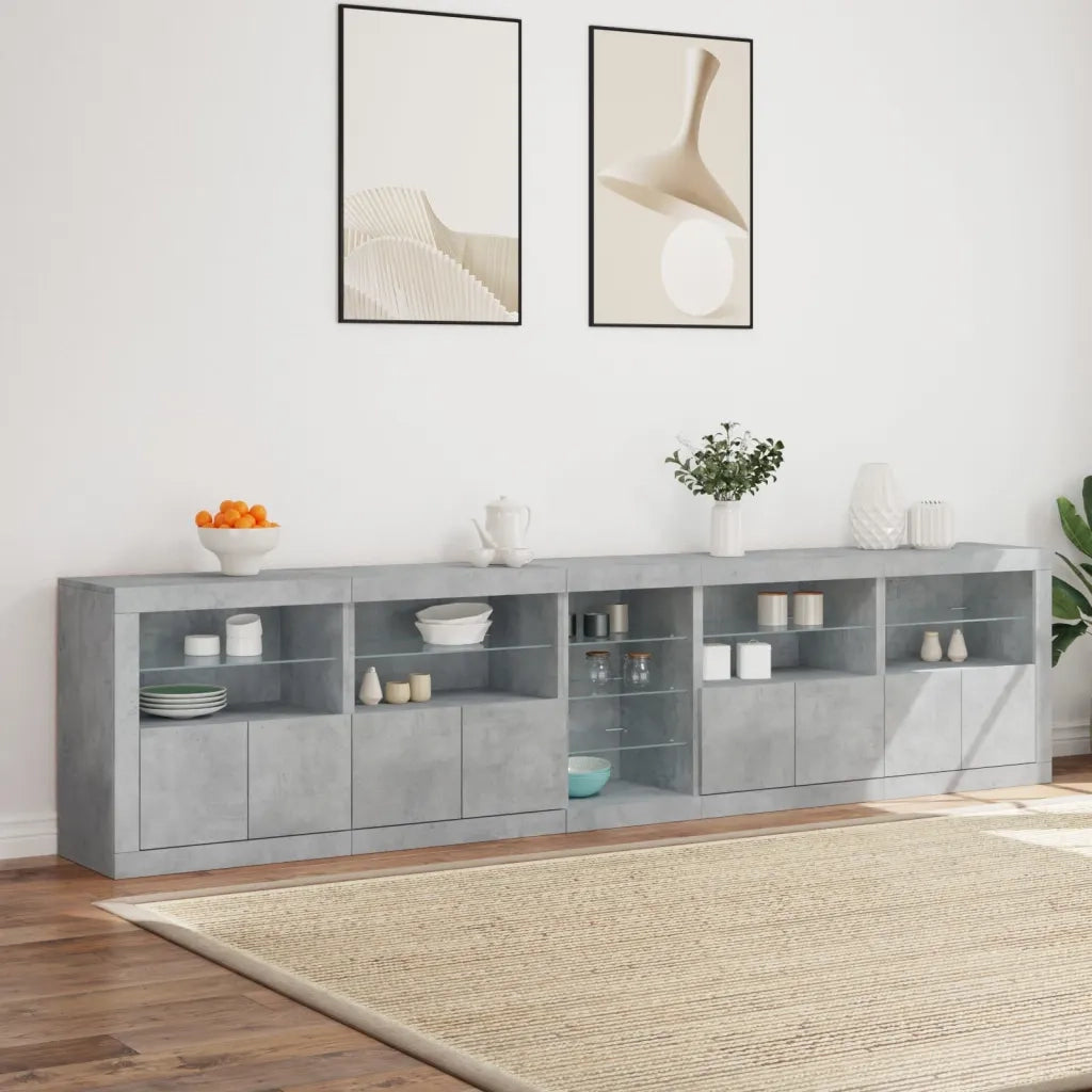 Credenza con Luci LED Grigio Cemento 283x37x67 cm 3209026