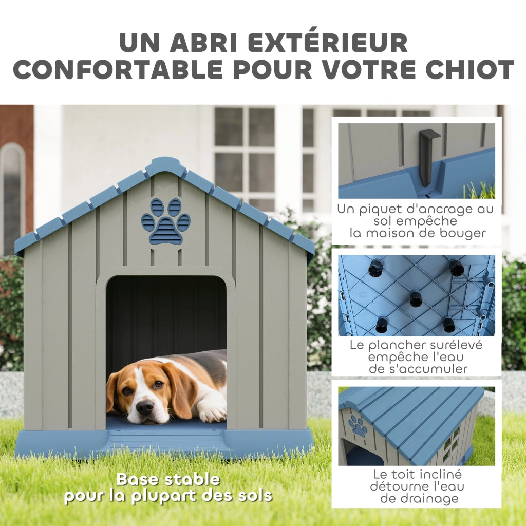 Cuccia per Cani da Esterno ¨C Xylo ¨C Legno Blu con Aerazione e Pavimento Rialzato 85x79x82cm