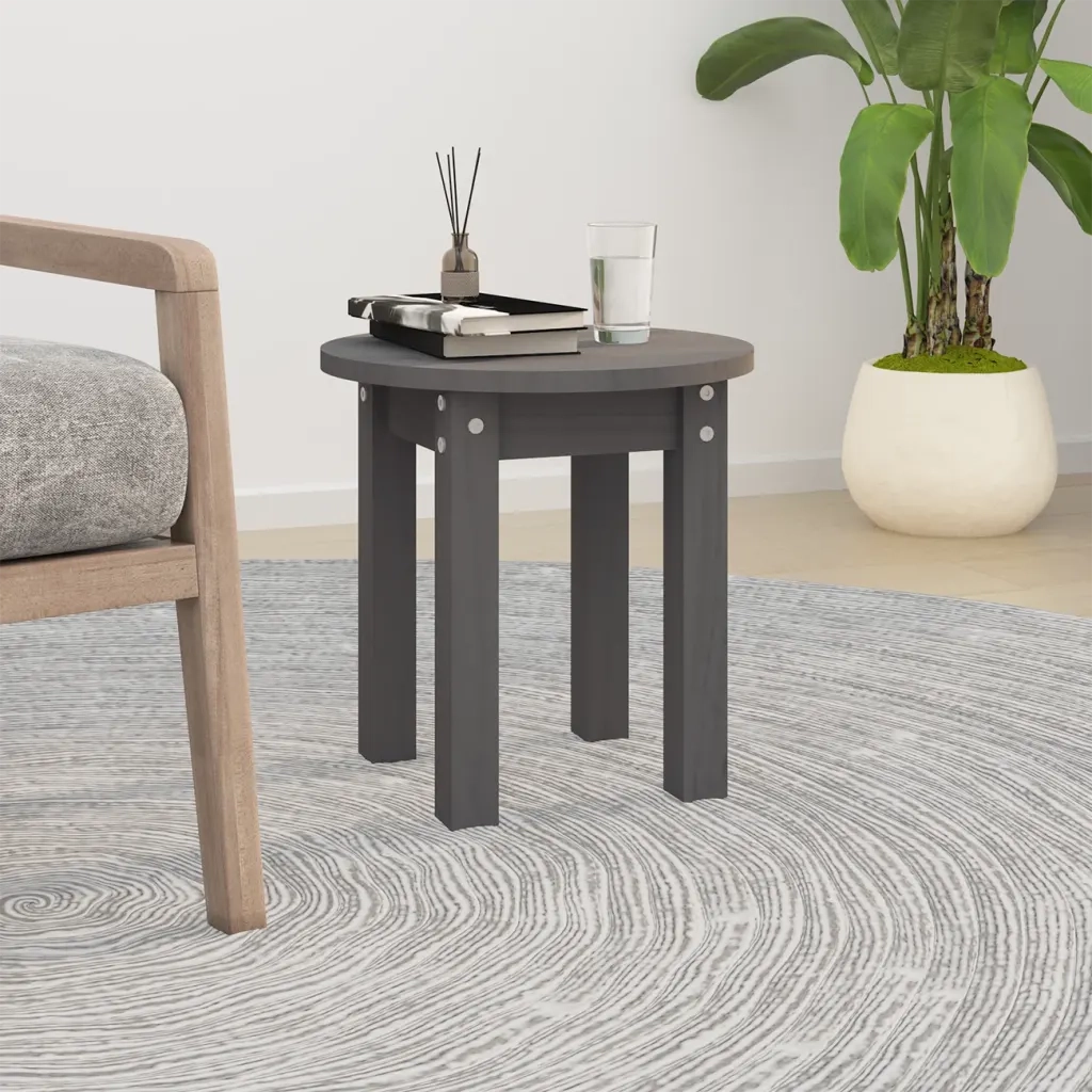 Tavolino da Salotto Grigio Ã˜ 35x35 cm in Legno Massello di Pino cod mxl 25437